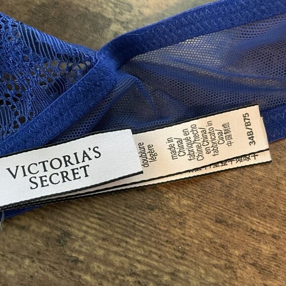 Victorias Secret 34B Demi Bra Blue Floral Lace Back Lightly Lined Underwire - Picture 7 of 7